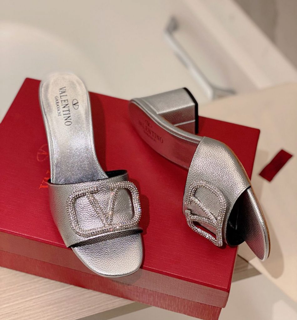 Valentino Garavani VLOGO leather sandals Silver
