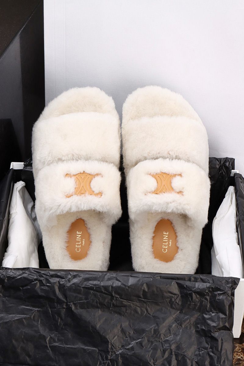 Celine Fur Slides Triomphe 013