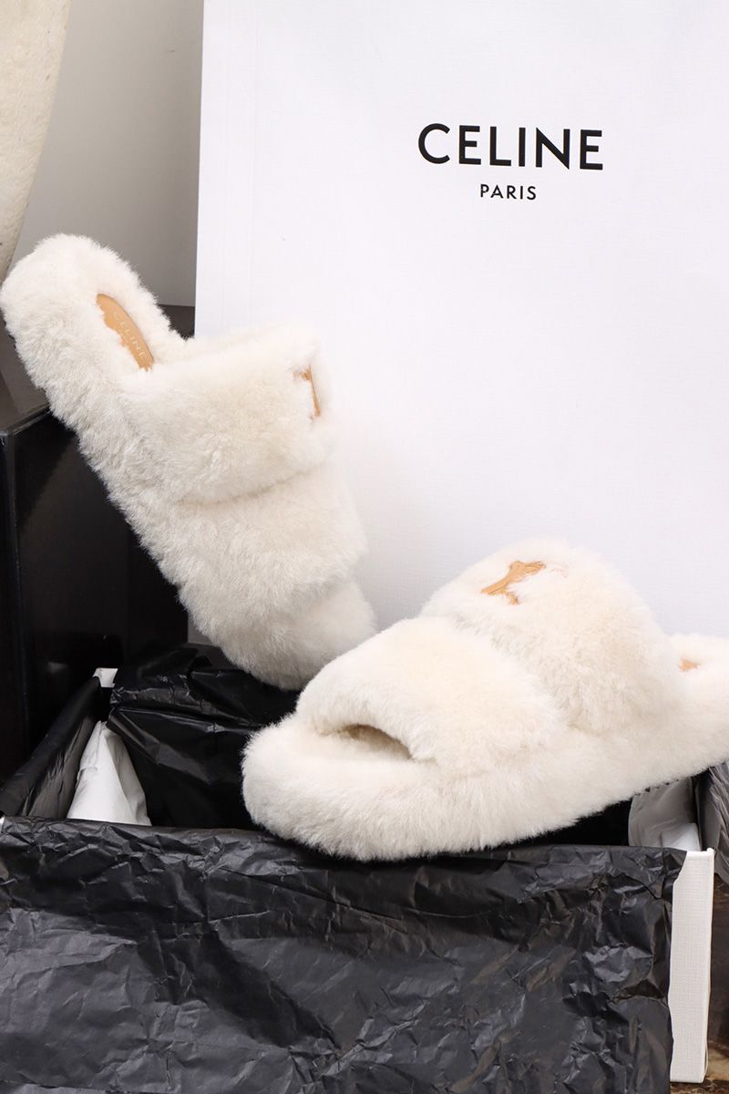 Celine Fur Slides Triomphe 013