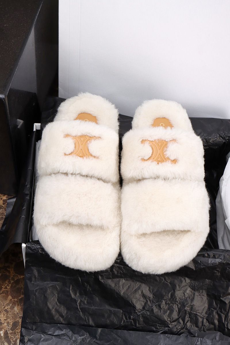 Celine Fur Slides Triomphe 013