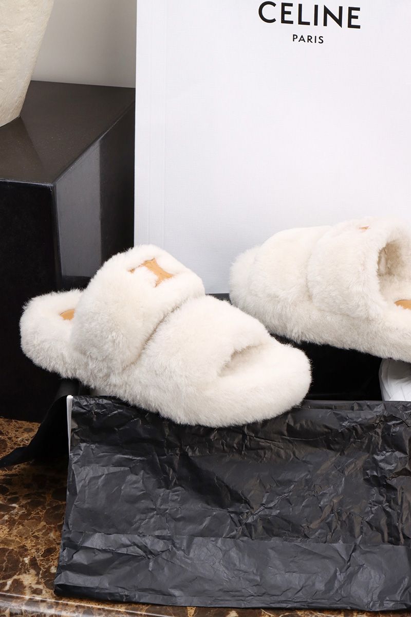 Celine Fur Slides Triomphe 013