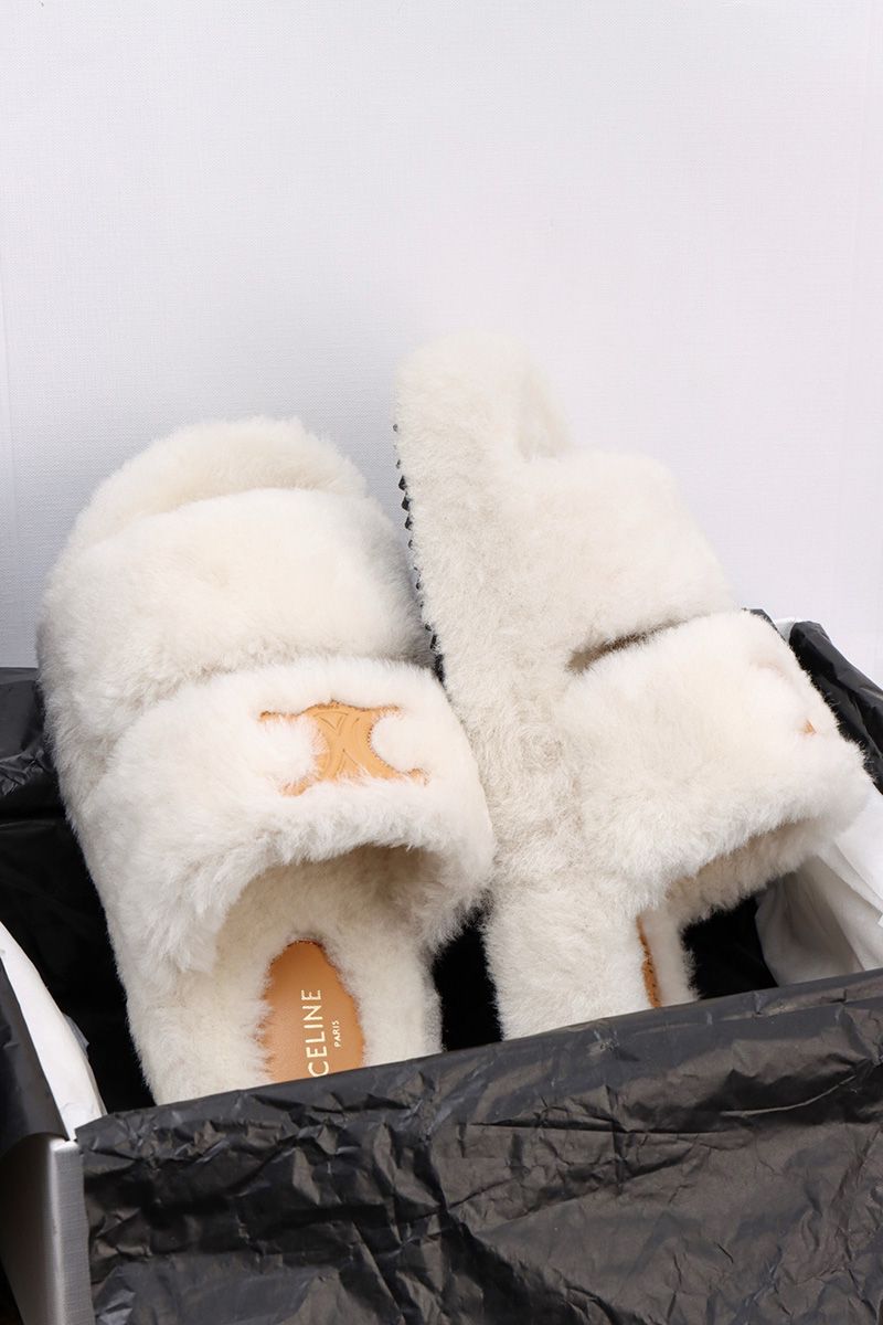 Celine Fur Slides Triomphe 013