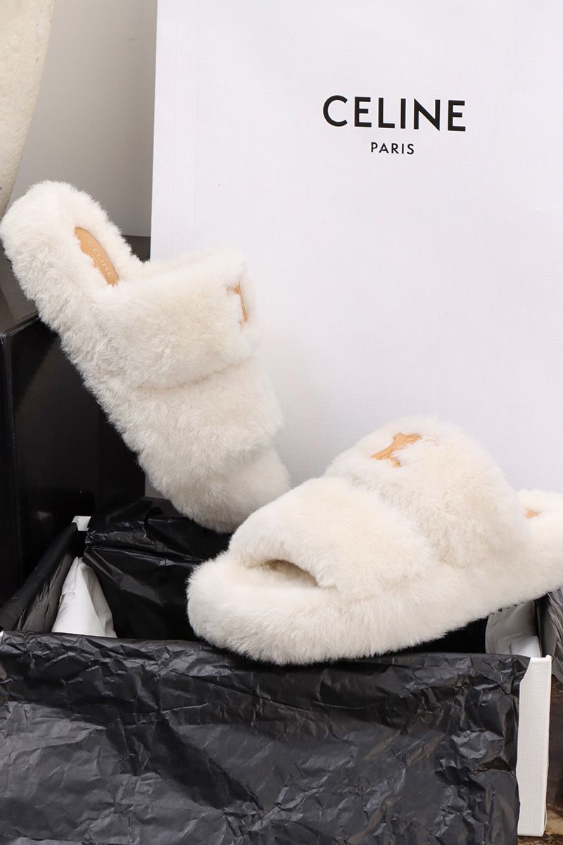 Celine Fur Slides Triomphe 013