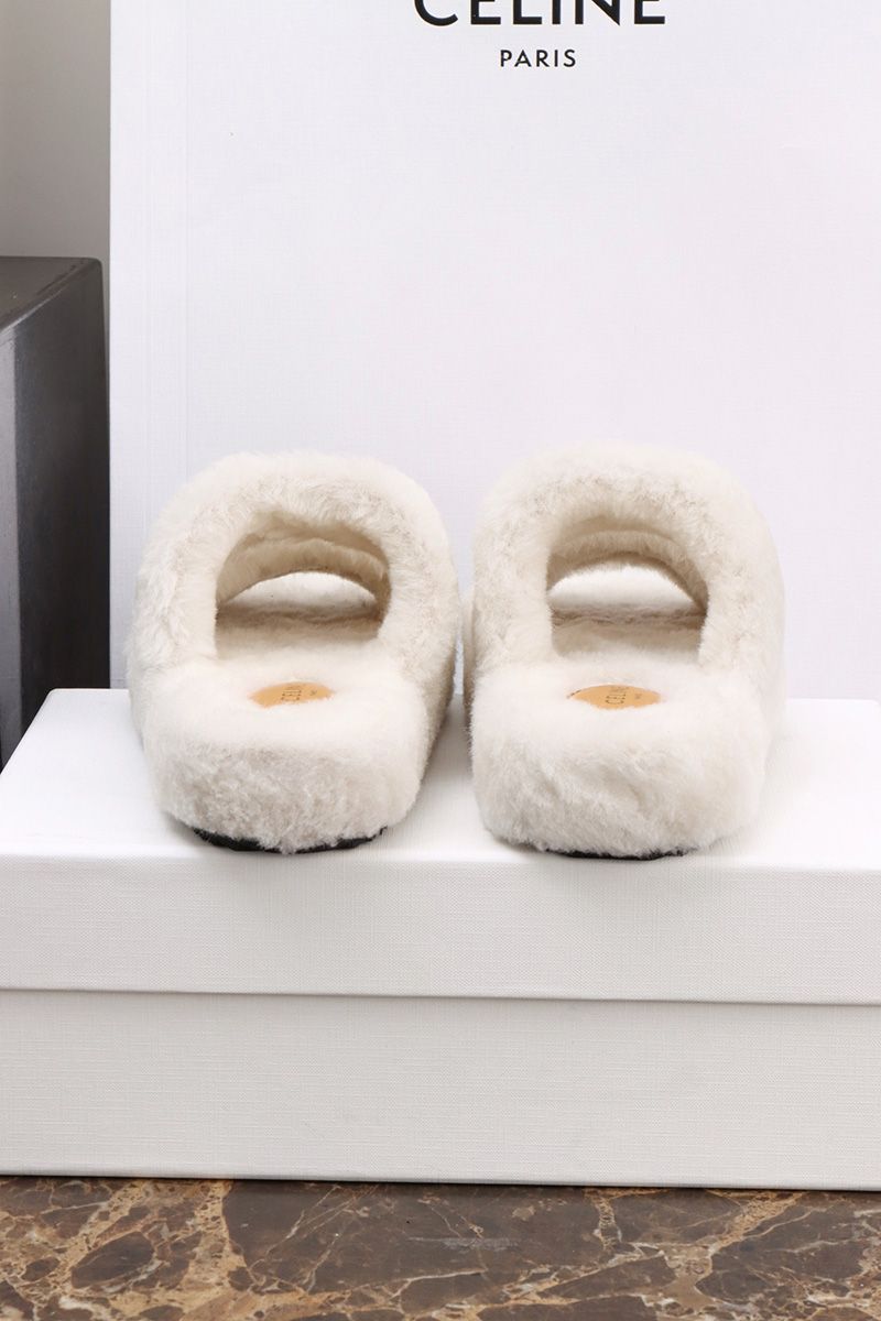 Celine Fur Slides Triomphe 013