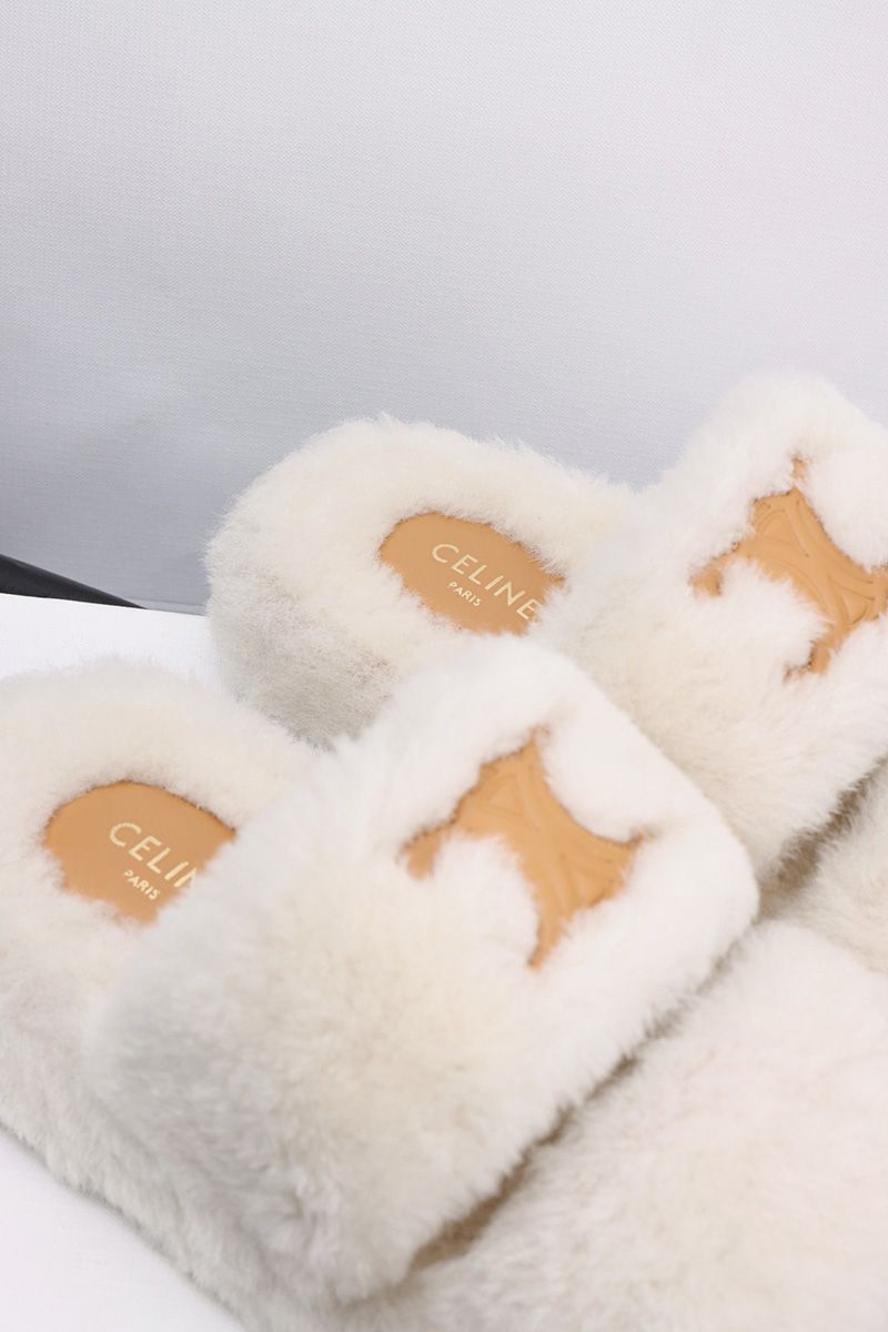 Celine Fur Slides Triomphe 013
